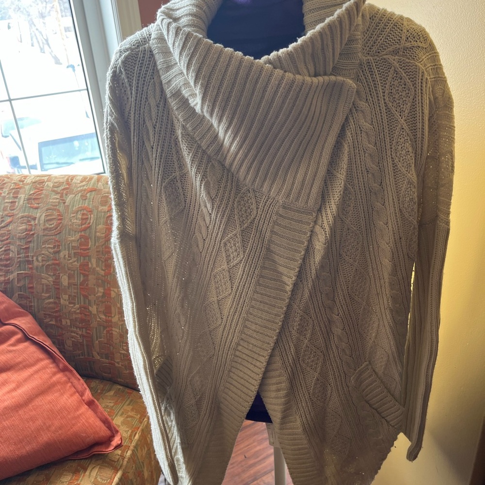 Asymmetrical Cream Ribbed Cardigan